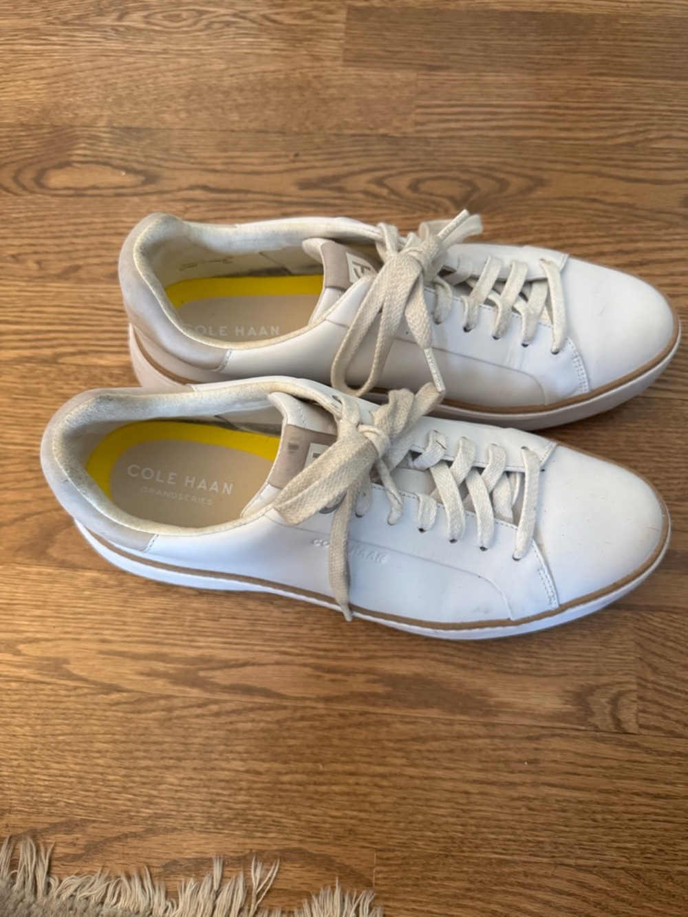 Cole Haan White Leather Sneakers with Yellow Insoles